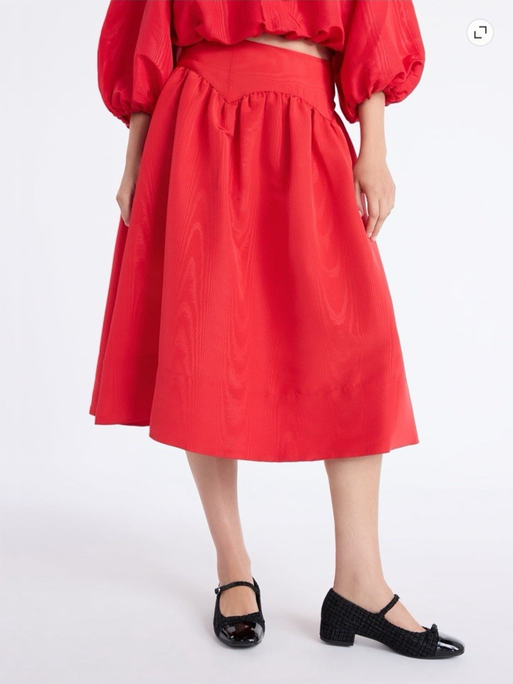 Free Assembly Women's Shirred Yoke Midi Skirt Size 2 Red Pockets Pleated A-Line